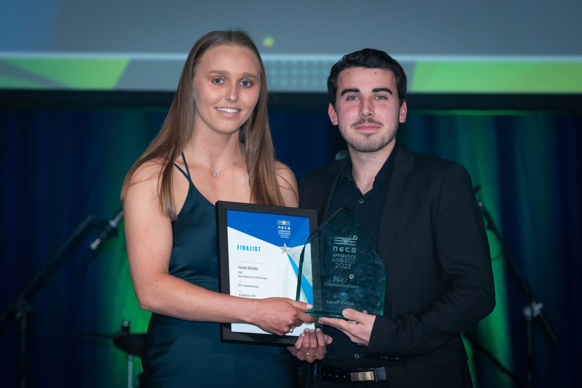 ProAVSolutions's tweet image. Congratulations to one of our incredible apprentices, Lauren, who was presented with the SA Apprentice of the Year Award at this years' NECA ceremony in Adelaide. She has always impressed us with her ability to learn, technical aptitude, leadership qualities and drive to achieve.
