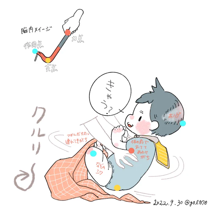 転がってる間に回ってるのでお尻を支点に戻しがち#育児絵日記#2022apr_baby#生後5ヶ月 