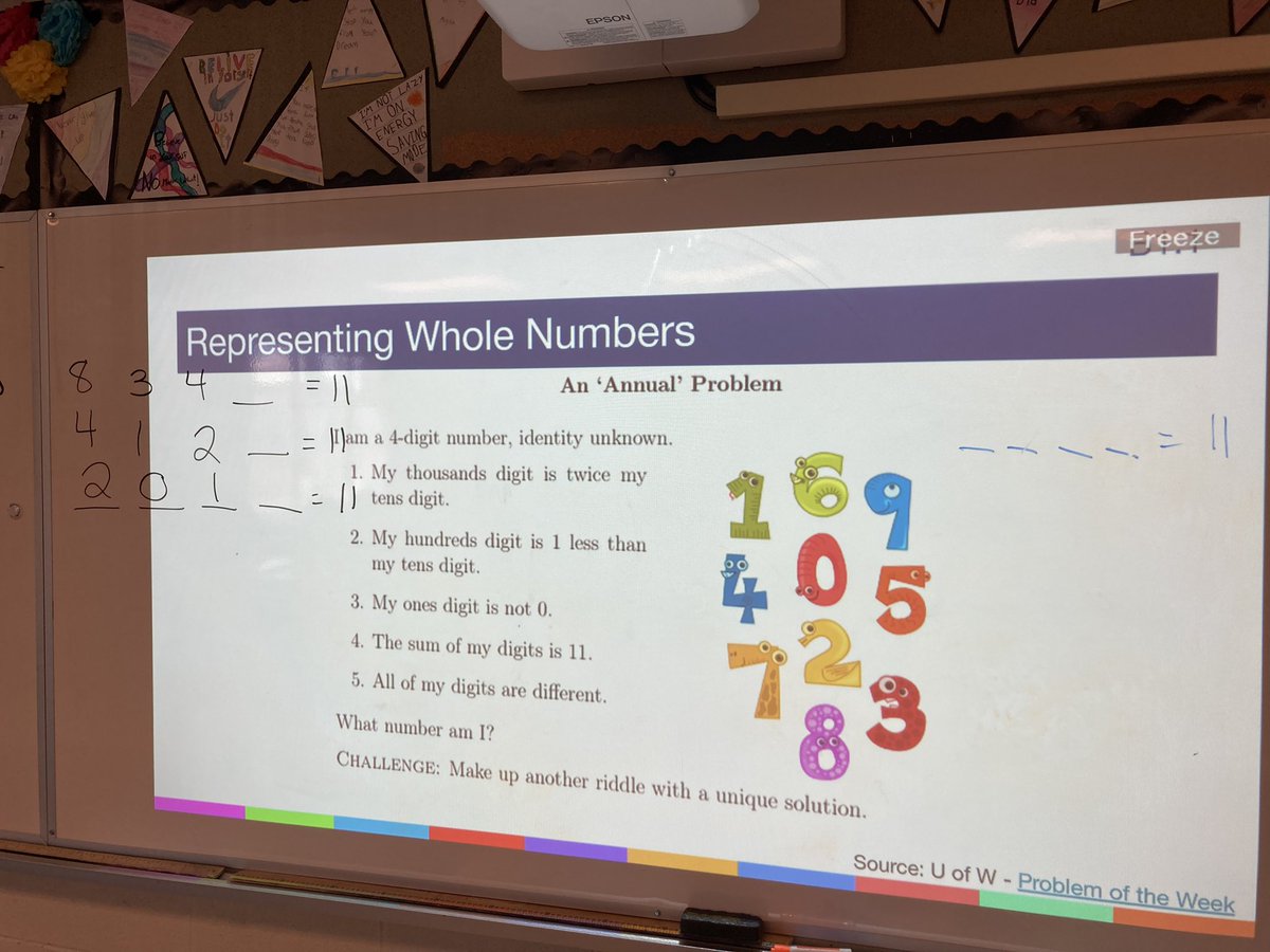 MissSherrit's tweet photo. First they solved a riddle, then they created their own! Students in Grade 4 are demonstrating their knowledge on place value! #growthmindset  @SCDSB_Schools @scdsbmath @RidgeAlgonquin https://t.co/PpM4CI0eQu