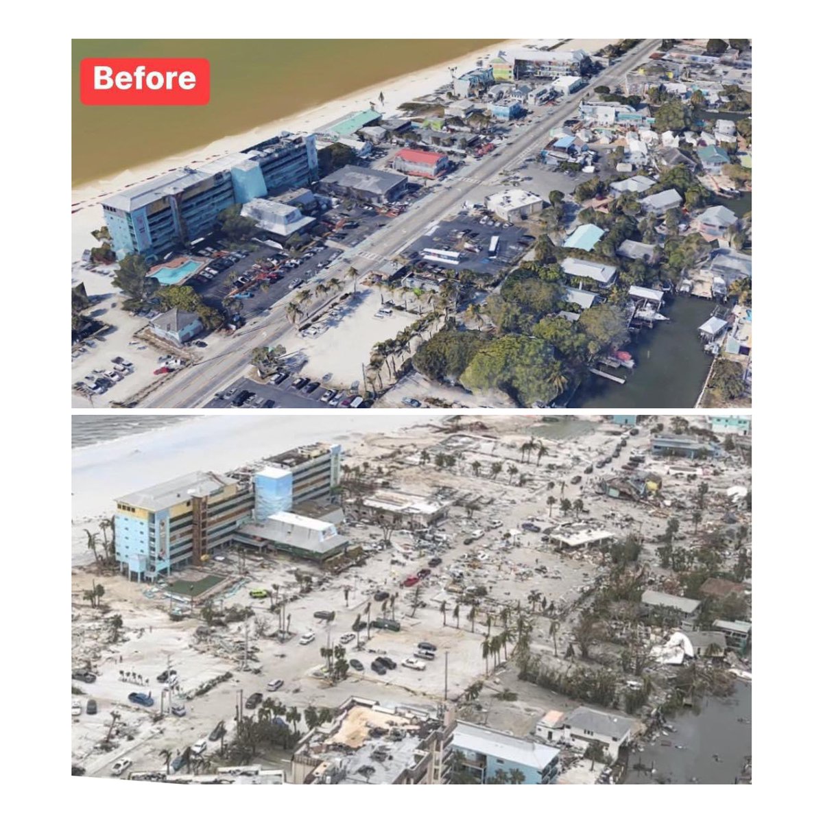 I can’t believe #Ian did this to #FortMyersBeach they place I visit every year! <a href="/DylanFedericoWX/">Dylan Federico</a> I did a side by side comparison! #FortMyers #hurricaineIan