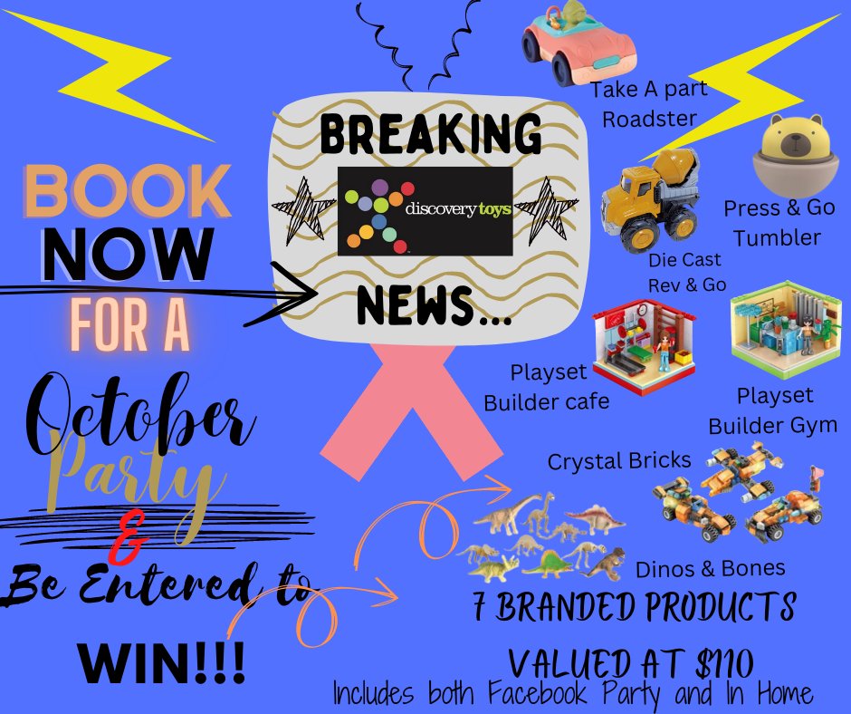 ToyLadyArkansas's tweet photo. Don't miss this offer! Book a Facebook Party or an in home and not only earn free toys,but you also get entered in a drawing to win $110 in New Branded Products. #toys #free #educational #discoverytoys #learnplayinspire https://t.co/R2lcRGuaH3