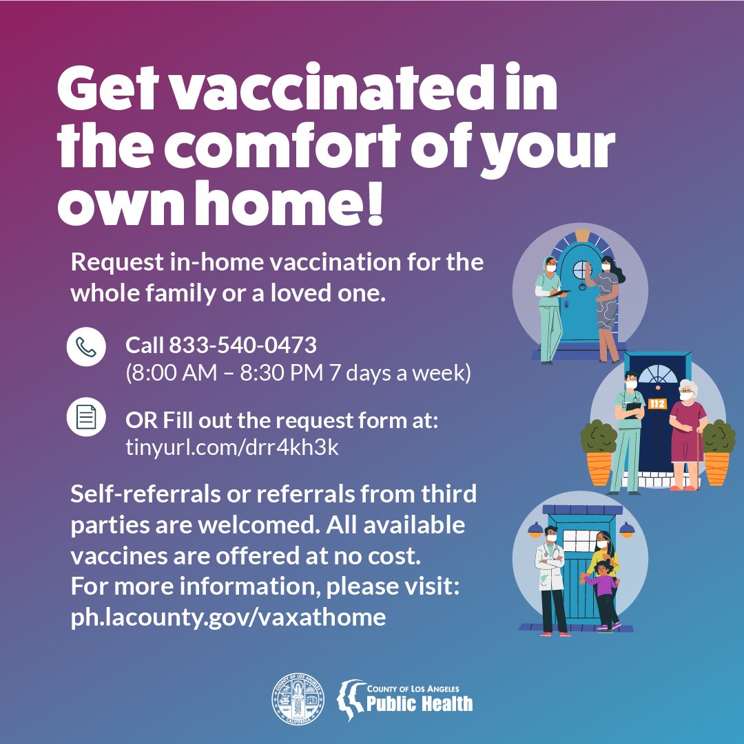 If you or a family member have difficulty leaving home to get vaccinated against Covid-19, you can request in-home vaccination by calling 2-1-1 or 833-540-0473.

The Fall 2022 booster is also available for eligible individuals.