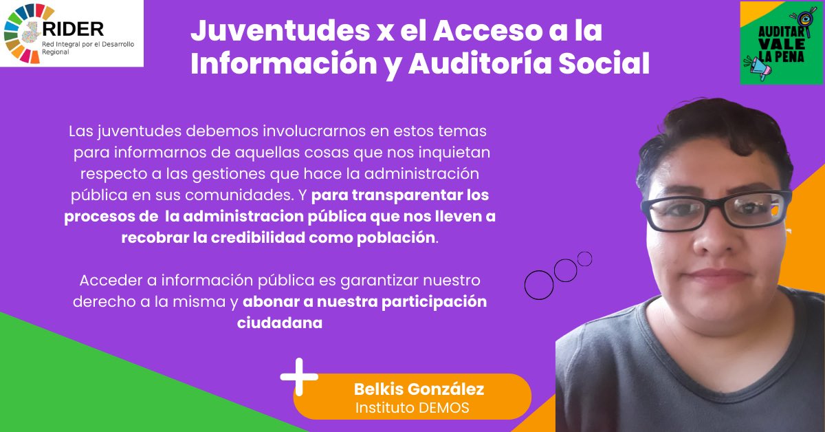 RIDERxela's tweet photo. En el marco del  #28S Día Internacional del Acceso Universal a la Información resaltamos el rol de las juventudes en construir una cultura de transparencia. Conoce a Belkis Gonzáles, activista y líder juvenil c/participación en Instituto DEMOS y Red de Voceros con #AuditarVale https://t.co/2Dq4pLobBy