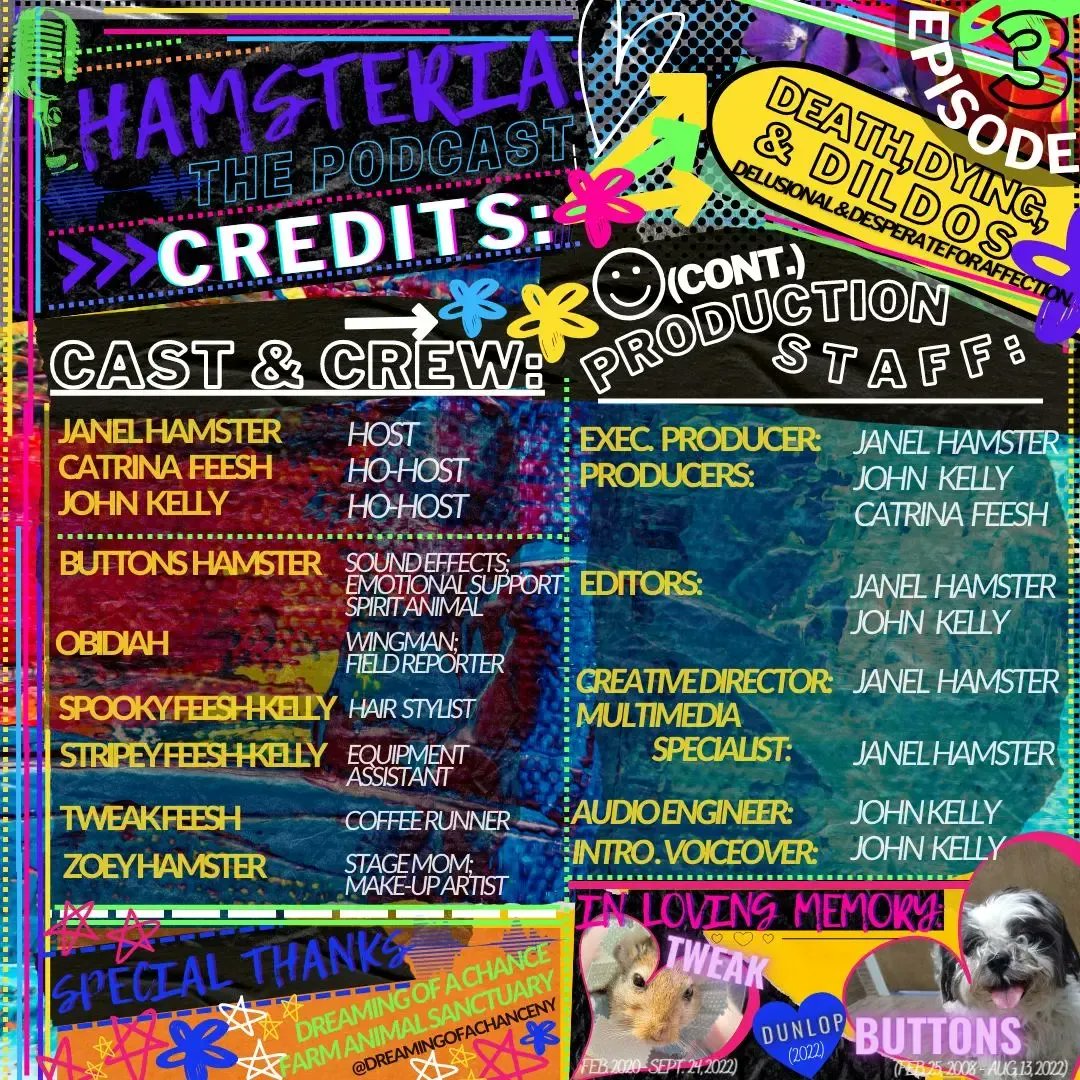 hamsteriathepod's tweet photo. HEY Y'ALL- Episode 3 of HAMSTERIA: The Podcast (DEATH, DYING, &amp; DILDOS/Delusional &amp; Desperate For Affection) (S.1/E.3) is now available on SPOTIFY (link in bio), YouTube, and other platforms.

#hamsteria #hamsteriathepodcast #janelhamster #janelhamstercomedy https://t.co/5wWM2Qc9ut
