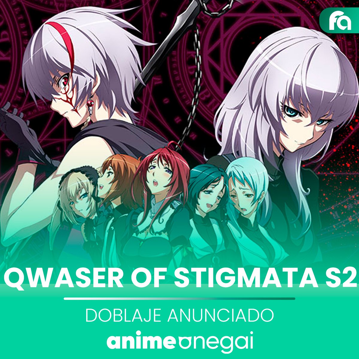 funianime's tweet photo. ¡La antojación continúa! El doblaje de la segunda temporada de The Qwaser of Stigmata llegará el próximo10 de octubre a Anime Onegai.
#Anime #Doblaje #Qwaser @Anime_Onegai 🐱 https://t.co/OodipIWuAs