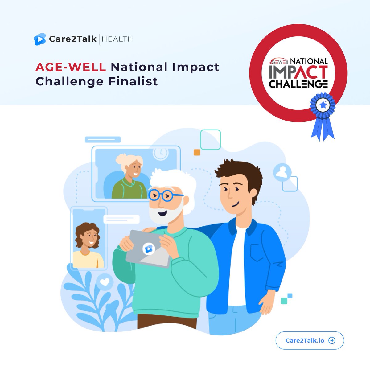 care2talk_io's tweet photo. We are super excited to announce that Care2Talk Technologies is one of six finalists nominated for this year’s @AGEWELL_NCE National Impact Challenge!
#AgeTech #AWImpact #seniorcare #eldercare #healthtech #AGEWELL2022 https://t.co/LH4xpTQalG