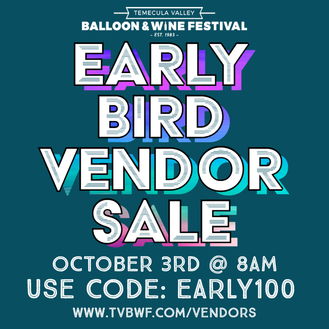 Vendor booth spaces will go on sale Monday 10/3 at 8am! Use code 'EARLY100' at checkout to save $100. Join our amazing group of retail, food & business vendors on May 19-21, 2023. To apply to be a TVBWF vendor please visit tvbwf.com/vendors on Monday!