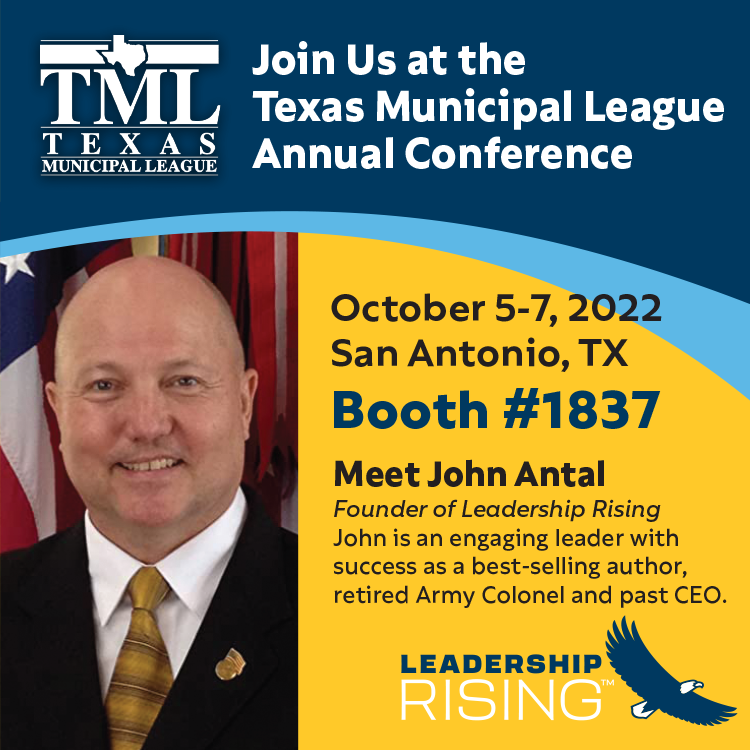 LeadershipRisng's tweet image. Come join us and be one of the six winners of a free leadership trainings with @JohnAntal

We are just one week away from meeting at the Texas Municipal League  Annual Trade Show, we couldn’t be more excited to be part of this great event and share with all attendees.

#TMLAC2022