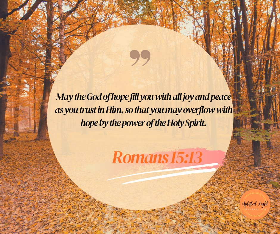 LightUplifted's tweet photo. As you put your trust in the God of hope, may He fill you with all joy and peace so that, by the power of the Holy Spirit, you will be overflowing with hope. 👊

#putyourtrustintheGod
#god of hope
#joyandpeace
#poweroftheHolySpirit
#hefillyouwithall joy https://t.co/oKCtSePFDK
