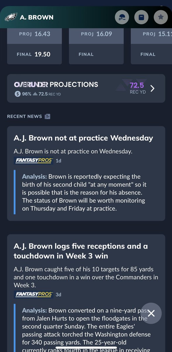 MaximusJ_23's tweet photo. @BarstoolBigCat Bet all the overs for AJ Brown…. #DadGame https://t.co/5sqZcrnwH2