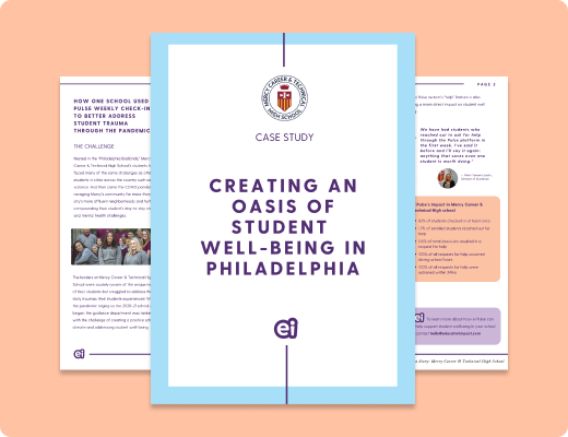 “There was always the looming question of ‘how are students actually feeling?’ We closely follow best practices and listen, but we just never fully knew.” 

ei Pulse helped <a href="/MercyCTE/">Mercy CTE</a> better support the needs of their students. #SEL #studentwellbeing

bit.ly/3DZBdXB