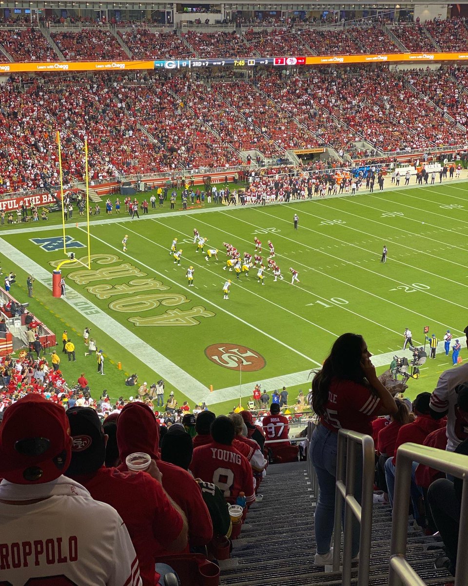 salvibro49's tweet photo. Two tickets to @NFL_MNF @49ers vs @RamsNFL Oct 3 @ @LevisStadium #Section223 row 23 seats 18 and 19 all inclusive Food and Non alcoholic drinks, aisle seats, last row. $300 for the pair. https://t.co/QT0tFM3qHH