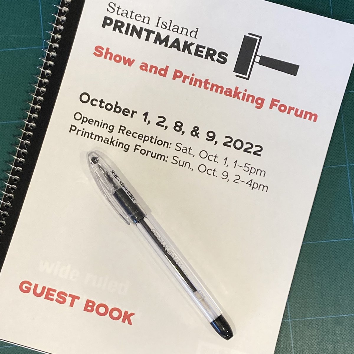 WBJStudios's tweet photo. The guest book is ready for the @SIPrintmakers show which opens at Art on the Terrace on Sat., Oct. 1, 1-5pm. Stop by to see a variety of great #prints by 15 #statenisland artists. Made possible by a @StatenArts grant with public funding from @NYCulture. #art #show #printmaking https://t.co/6C7To7Yke0