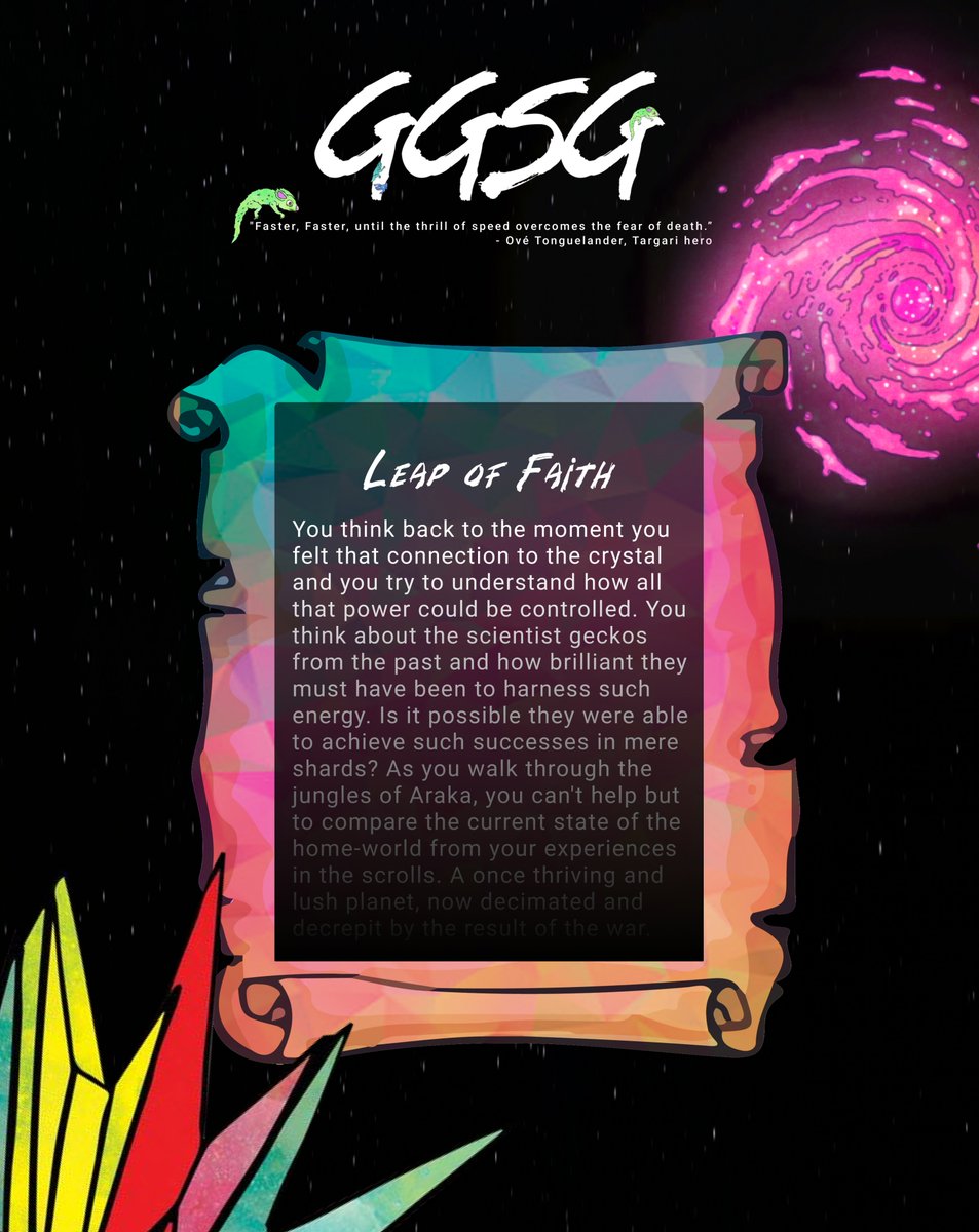 GalacticGeckoSG's tweet image. Latest drop of lore from the first to bring storytelling to the space.

This time an interactive storyquest awaits you. 

Full narrative in Discord.