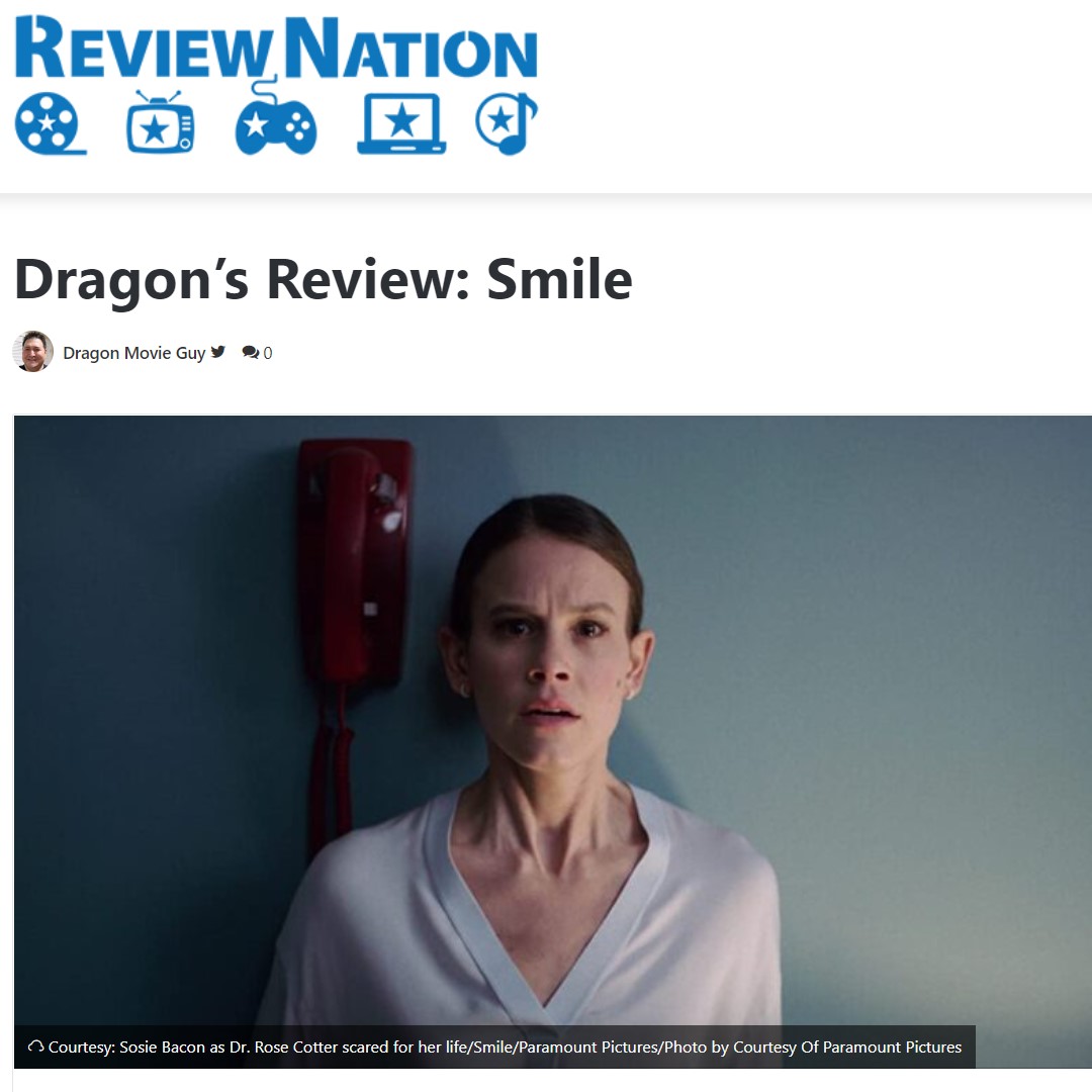 dragonmovieguy's tweet photo. #Written #movie #review for #Smile is out on #ReviewNation!
#SmileMovie is Writer/Director #ParkerFinn 's #FeatureFilm #Debut, with #SosieBacon, #KevinBacon's daughter as the lead!
#Mystery #Horror #Supernatural #Psychological #Thriller about a #creepy #facialexpression https://t.co/mHqAp9MeXA