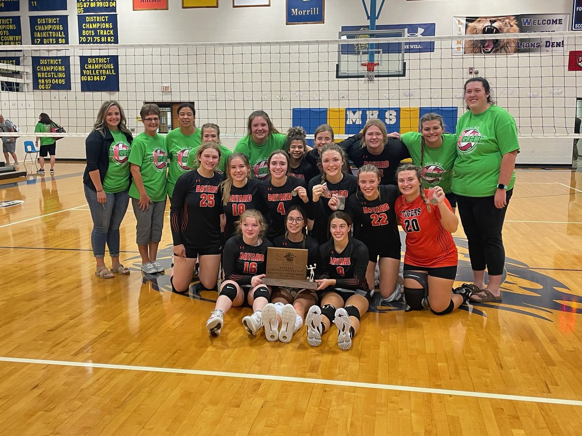 BayardTigers's tweet photo. The #BayardTigers volleyball 🏐 team 🏆 won the WTC conference title.  This is the first WTC volleyball title for Bayard since 1991. 🙌 Way to go girls, keep up the great work. It's a great day to be a Tiger! #nebpreps #NEvolleyball #BeHereBeYouBelong #Teamwork https://t.co/JFTfWZgxLB