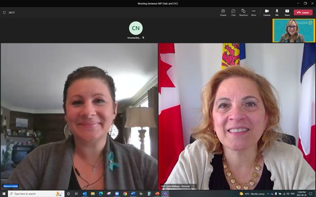 caileycraw's tweet photo. Thank you @LenaMetlegeDiab for taking the time to learn more about the ovarian cancer research initiatives being led by @OvarianCanada. We know this is a challenging time for your community in Nova Scotia and we appreciated you speaking with us. #OvarianCancerOnTheAgenda #cdnpoli https://t.co/WqIJh5exk7
