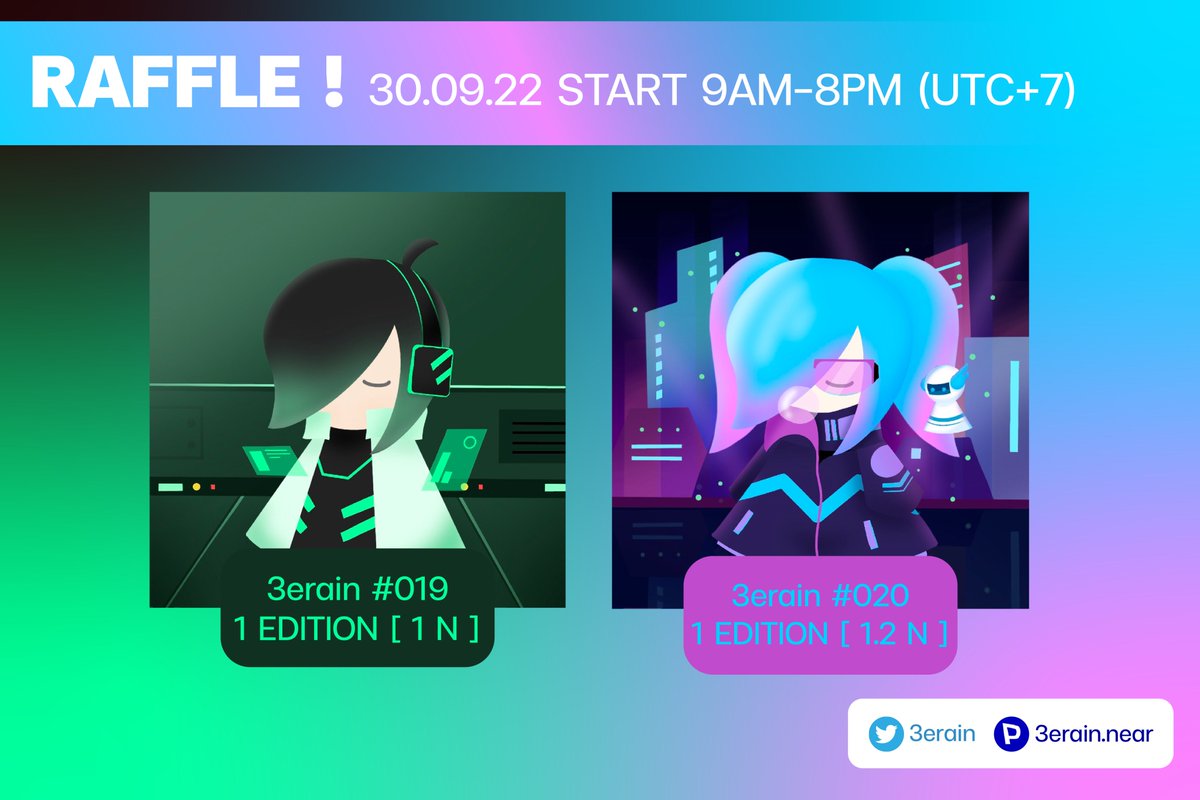 สวัสดีจ้า 🌧 บ้านบีเรนนะงับ วันนี้มีราฟน๊า
Discord : discord.gg/r5ZFKaEp

เริ่มแว้ว - จบ 2 ทุ่ม นะงับ ⭐️
 
#3erain #PARASnft #nearNFTs #NFTartists #NFTThaicommunity #nftart