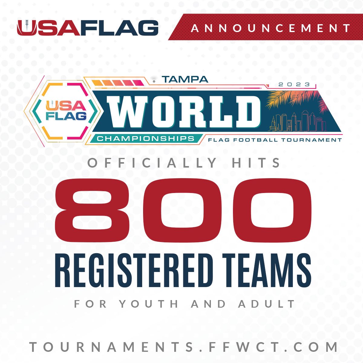 iFlagfb's tweet photo. We just hit 800 teams for the World Championships!!! #flagfootball All Glory to God! https://t.co/xHK4JbkENL