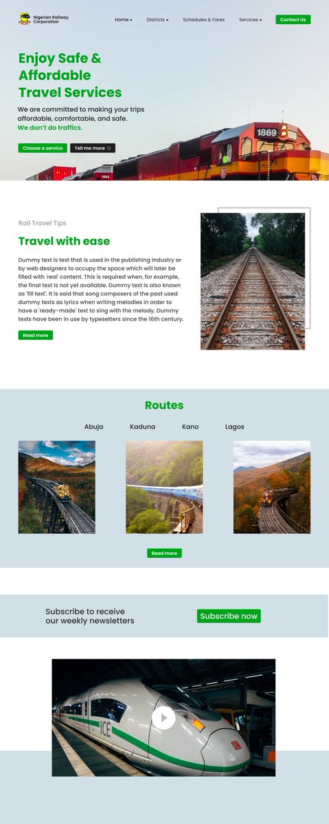 morreddesigns's tweet image. It&apos;s day 10 of &apos;the 30 days challenge&apos; by #techathon UI/UX 😉

A redesign of the Nigerian Railway Corporation website... When you see the original, you&apos;ll know
@techathonian
 #UIUXDesigner