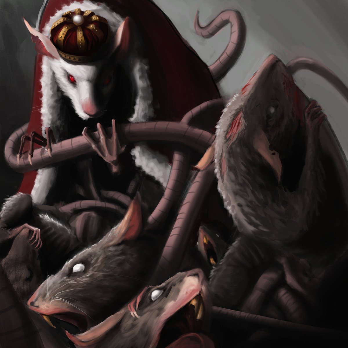 It's rat king, don't recommend looking it up. Don't think I'll ever finish it so why not post it
#digitalart #art #conceptart #ratking