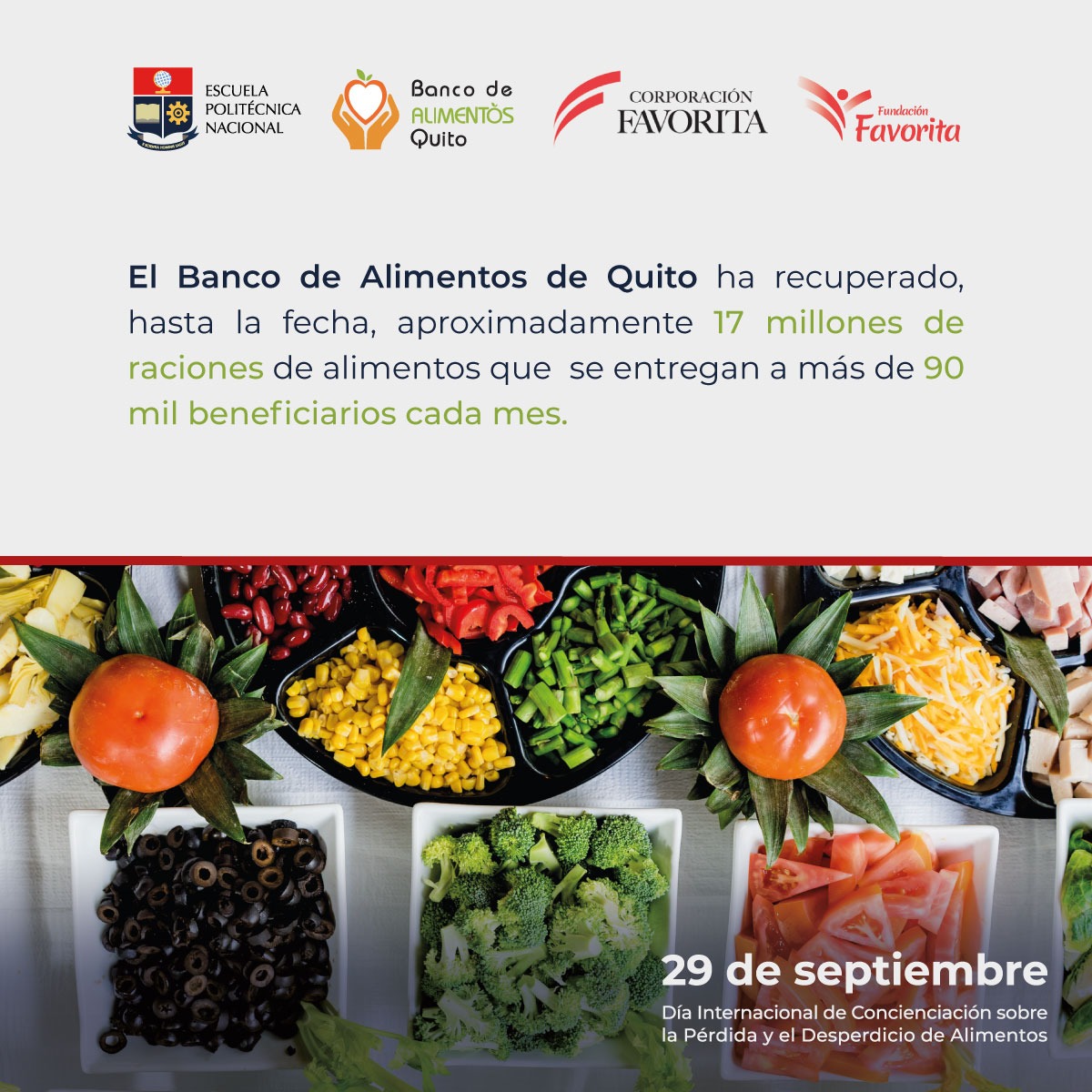 EPNEcuador's tweet photo. En el Día Internacional de Concienciación sobre la Pérdida y el Desperdicio de Alimentos la #EPN, @baqalimentos, @CorpFavoritaEc y @FundFavoritaEC
se unen para sensibilizar a la ciudadanía y productores locales sobre el desperdicio de alimentos y cambiar esta realidad en el país. https://t.co/K2RTIEYcu3