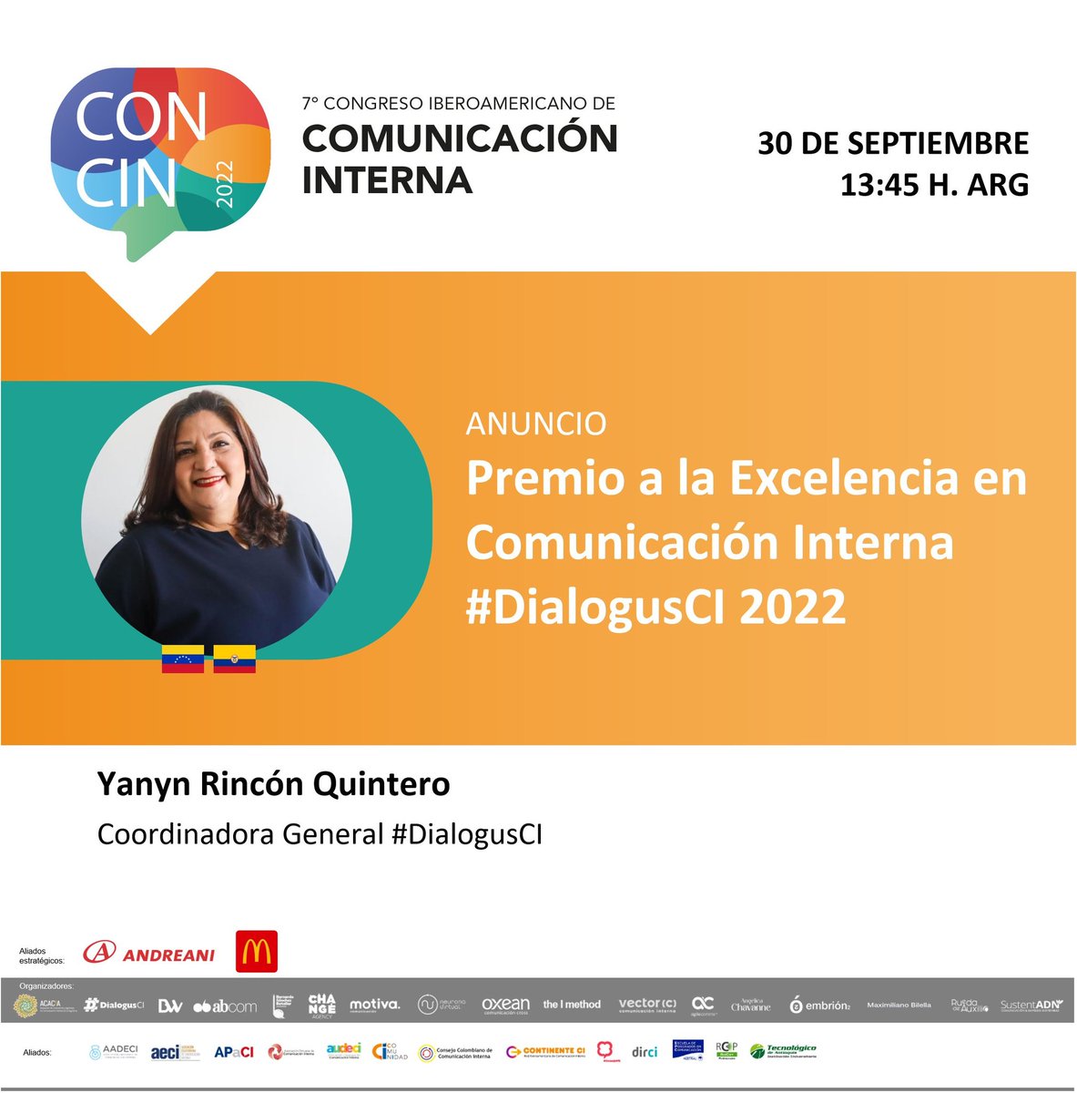 Cordialmente Invitados a la Presentación  del Premio a la Excelencia, Edición 2022. 
En el #CONCIN2022 mañana 30 de septiembre  Día Internacional  de la Comunicación Interna y 9° Aniversario  de #DialogusCI