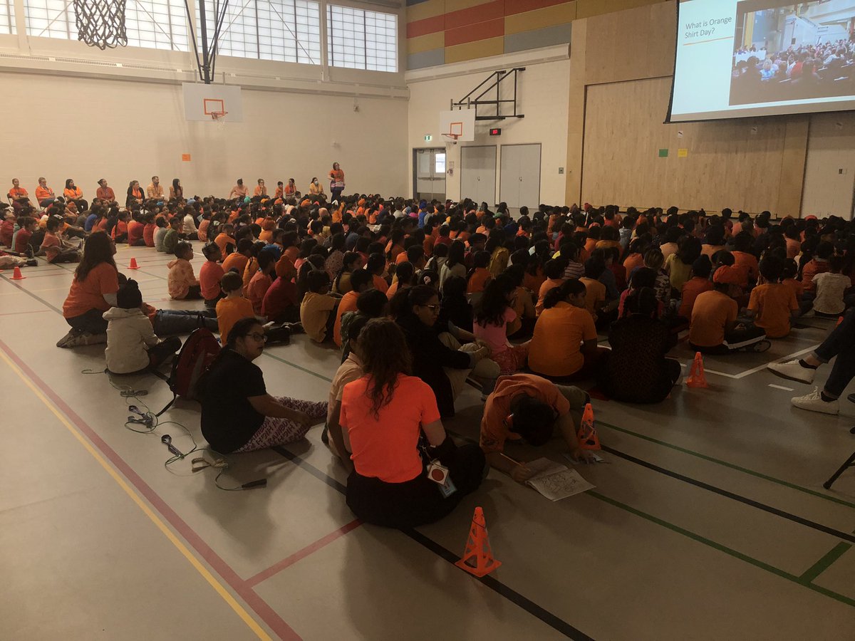 Tomorrow is officially the National Day for Truth and Reconciliation. Today HAB students wore orange shirts to remember lives lost at residential schools. 🧡