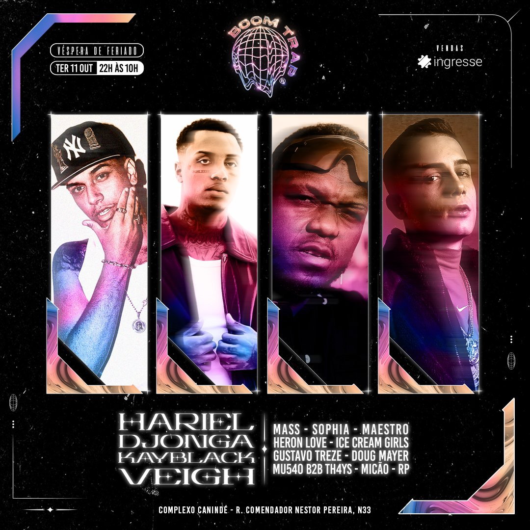 BoomTrap2K22's tweet photo. 9° EDIÇÃO BOOMTRAP 11/10 🥵💯

@oficialharielmc @djongaxcitou 
@Realkayblack1 @thiagoveigh 
@trezetrezetreze @DjHeronLove 
@djsophia_ @CarlaArakaki 
@Mu540 @djdougmayer
@Djmaestrooo #DJTh4ys #DJMass #DJMicao #ViviVarela #DJRP

#Boomtrap2k22 https://t.co/988uSzH0fl