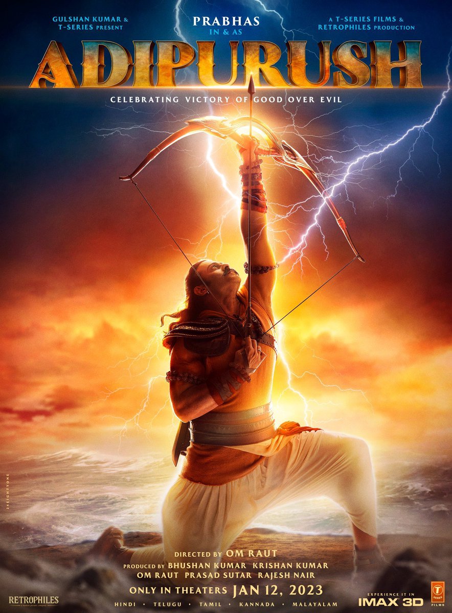 TeluguShowTime's tweet photo. 🔥🔥🔥 #Prabhas 🔥🔥🔥

|| Aarambh ||

  #AdipurushInAyodhya 

Adipurush first poster and teaser to be unveiled on Oct. 2 at 7:11 PM On the Sarayu River Bank in Ayodhya, UP!🫶
#AdipurushTeaser 

#Adipurush releases IN THEATRES on January 12, 2023 https://t.co/4EiL3XTWNX
