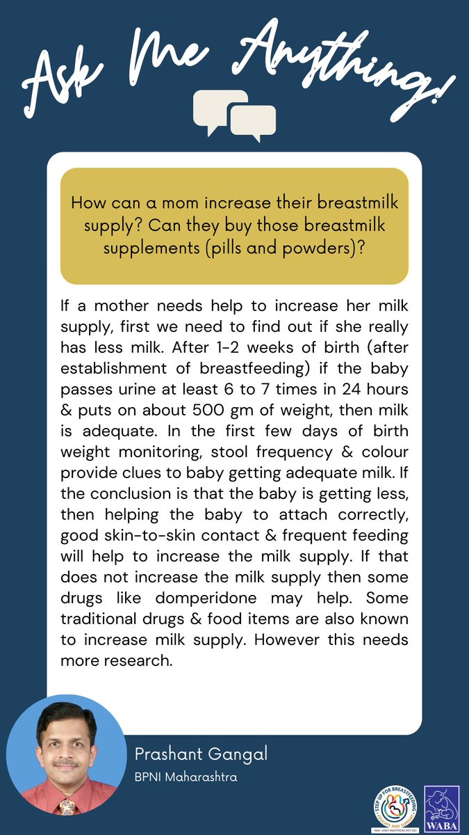 WABAsecretariat's tweet photo. How can a mom increase their breastmilk supply? Can they buy those breastmilk supplements (pills &amp; powders)?

Q&amp;A Cards – answers provided by our #WBW2022 #AMA experts. (PART 2)
https://t.co/5szocPycBr 
#stepupforbreastfeeding #educateandsupport #breastfeeding #WarmChain https://t.co/WygDp8TJ7r