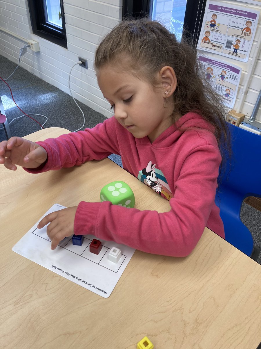 K students worked on subitizing and organizing on five frames today. Roll the dice and build your number on the five frame! 🎲 Which set of dots doesn’t fit on a five frame? Why? 🤔#LongfellowBears 🐻 #D97