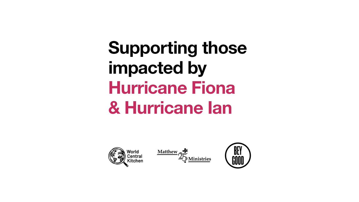 Join us in supporting our partners @WCKitchen and @M25M_org in assisting those impacted by the devastations of Hurricanes Fiona and Hurricanes Ian. All support will aide the thousands that are in need.