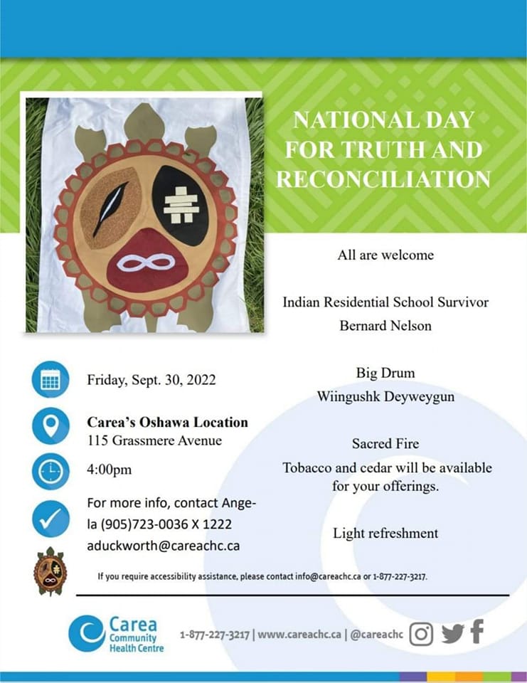 Please come and be with us as we honor those who went to residential school and remember them. We bring awareness to National truth and reconciliation day and wear our orange shirts together. All are welcome
Miigwetch❤💛🖤🤍
#OrangeShirtDay2022 #oshawa #carea #FNIM