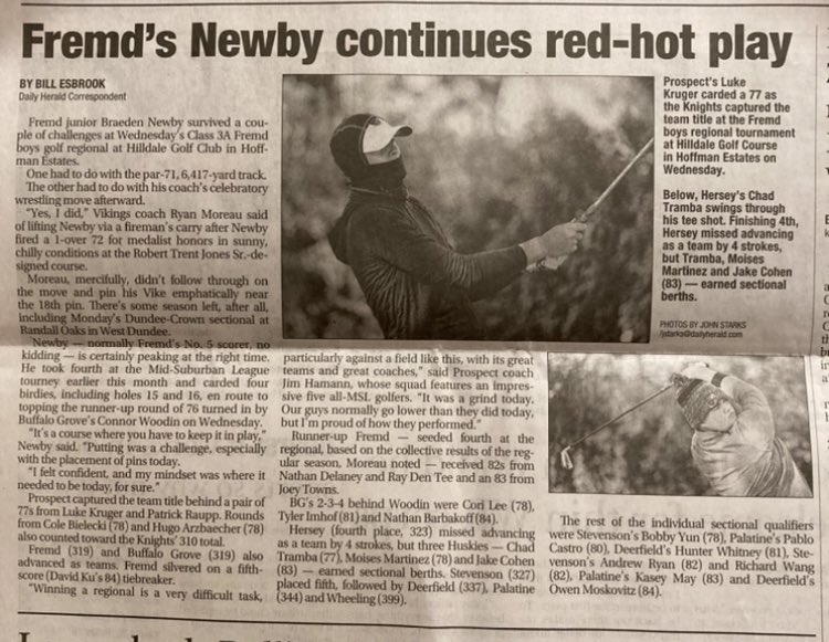 HerseyBoysGolf's tweet photo. Hersey golfers just missed advancing as a team, but three Huskies did advance as individual qualifiers (Chad Tramba, Moises Martinez and Jake Cohen). Nathan Dash missed advancing by only 1 shot. https://t.co/CX7DojXnir
