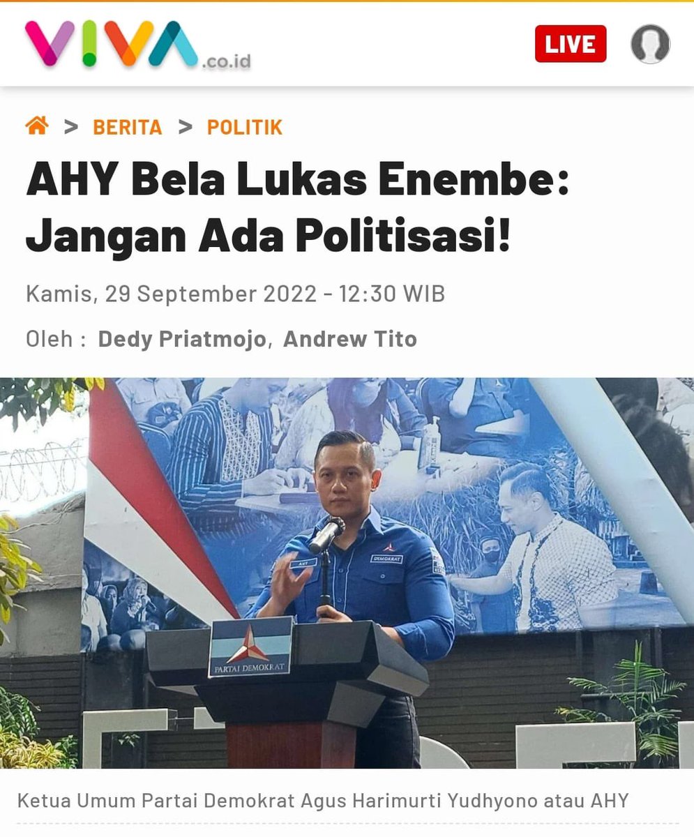 Giring_Ganesha's tweet photo. Disaat seorang ketum parpol seperti mas AHY menjadi seorang jubir bagi tersangka Korupsi Lukas Enembe  tentu menyakitkan bagi warga, apalagi dengan narasi politisasi kasus. https://t.co/4OZIdiZDBt