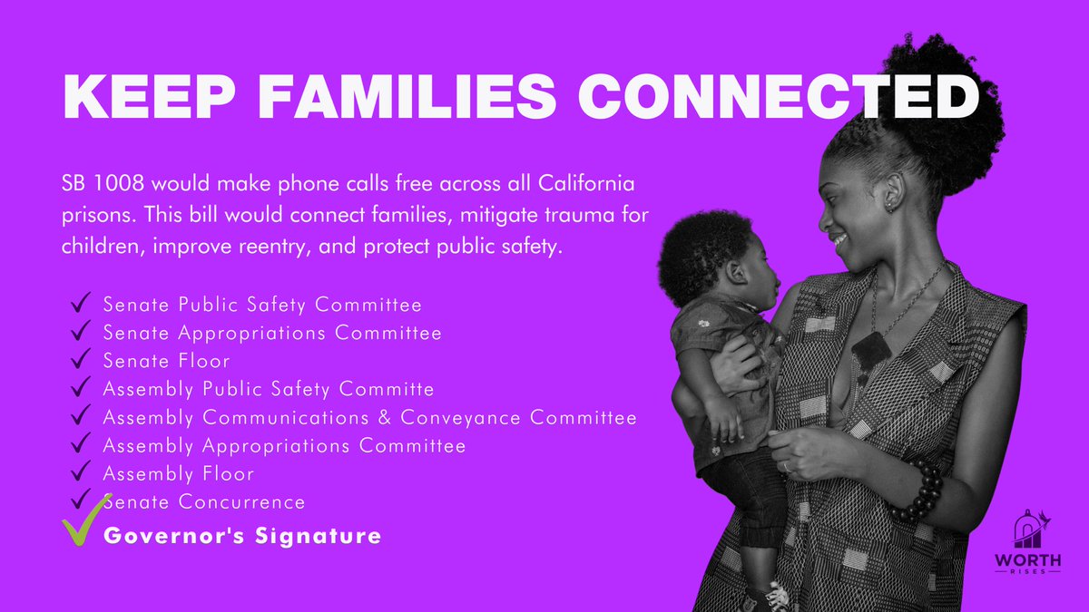 ANNOUNCEMENT! 📢 The news is barely off his desk, but it’s official, @CAgovernor @GavinNewsom has signed SB1008 to make calls free across all CA prisons, making CA the second state to do so after CT. This bill will save CA families $33 million a year and make CA safer!