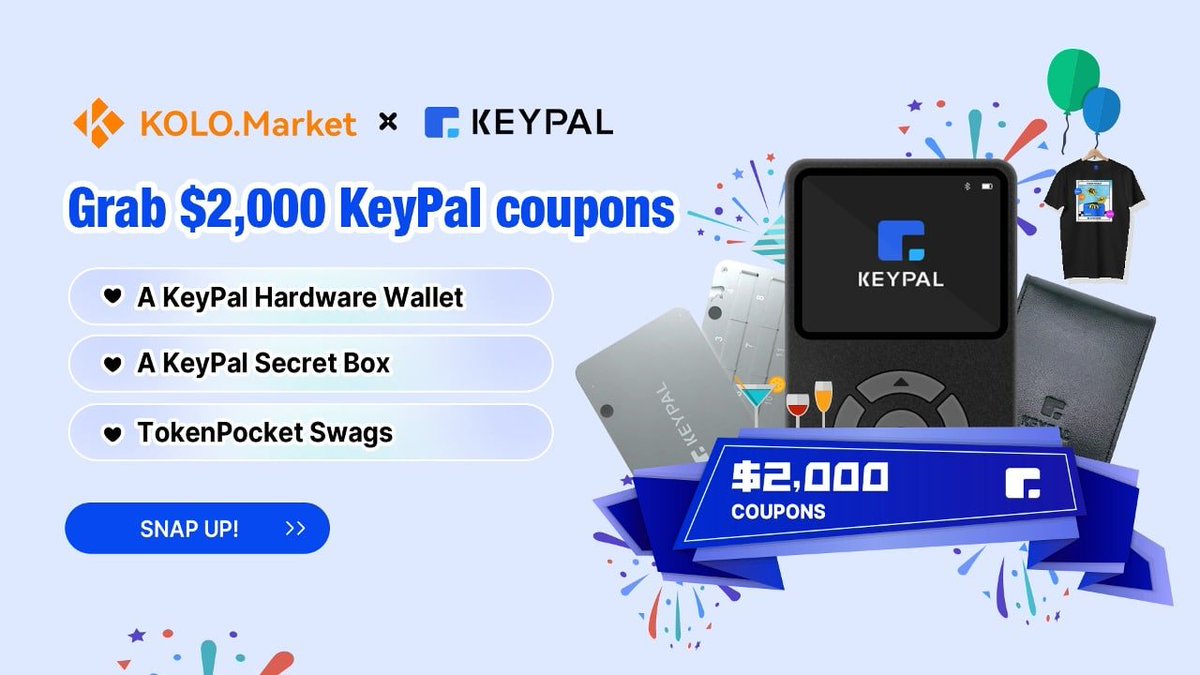 KOLONFT's tweet photo. #Giveaway $2,000 @KeyPalWallet Coupons!

Tasks🔽
✅Follow @KeyPalWallet &amp; @KOLONFT
✅Like&amp; RT&amp;Tag 3 friends
✅Join👉https://t.co/YRXPF9zgqK

🎁KeyPal Hardware Wallet × 1
🎁KeyPal Secret Box × 3
🎁KeyPal Secret Box coupons × 5

⏰Sept 30th—Oct 2nd

 https://t.co/pASXfQa635 https://t.co/HAkSGXp8vK