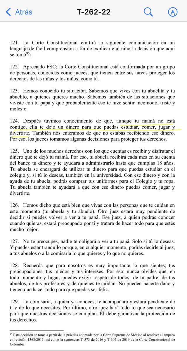 sofiaromerof's tweet photo. Esto es muy bello 😍🥹⚖️. Sentencia T-262/22. La @CConstitucional de una forma clara y compasiva le explica a un niño la decisión que garantiza sus derechos fundamentales. “Aunque tu mamá no está contigo, ella te dejó un dinero para que puedas estudiar, comer, jugar y divertirte” https://t.co/2KWgrjdZI6