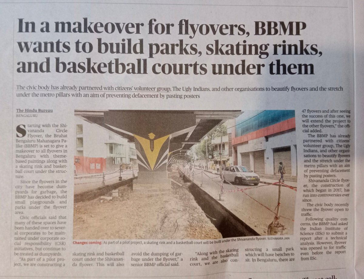 theuglyindian's tweet photo. #ProjectUFO (UnderFlyOver) update!Our partnership with #BBMP to reclaim & transform #underflyover spaces continues into its 8th year! A unique citizen-govt partnership that has touched over 30 Flyovers across Blr! @BBMPCOMM @the_hindu @KarnatakaVarthe https://t.co/0WF5gsMVmx