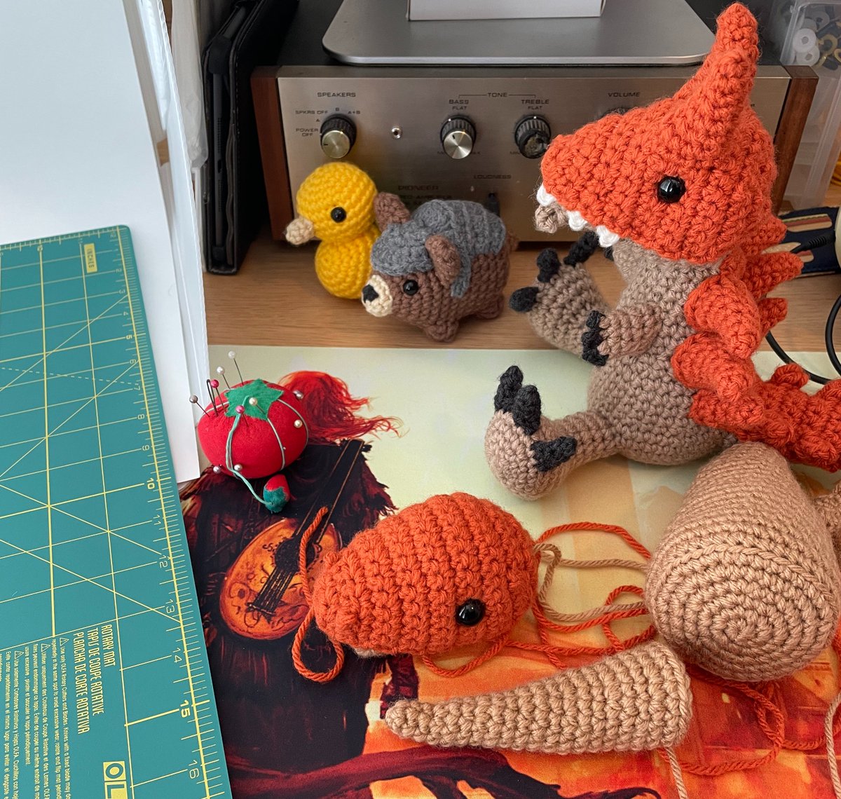 Slowly writing up and taking pictures for the tarrasque pattern. Describing how everything gets attached always takes the longest 😅 #crochet #amigurumi #dnd #wip