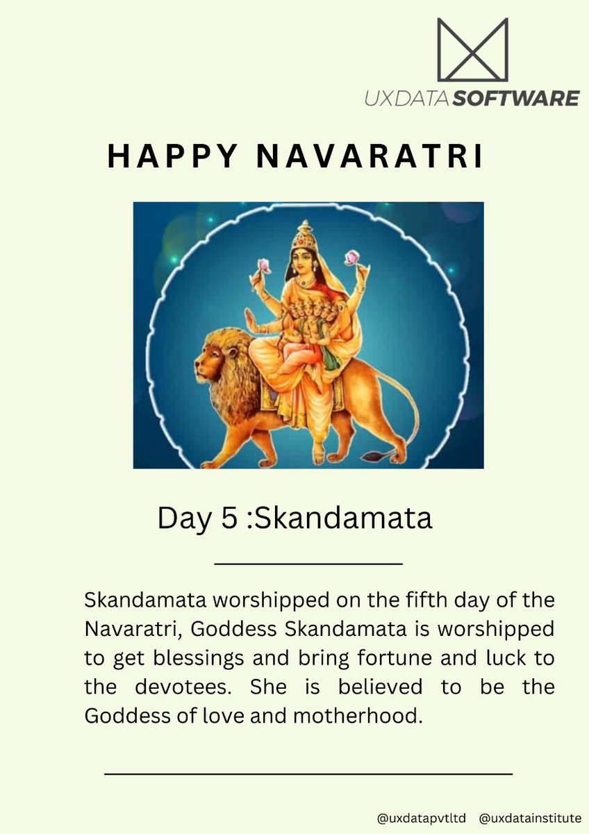 uxdata_academy's tweet photo. Happy Navaratri!!
May the nine Devine days illuminate your life..
DAY 5 - Skandamata
#uxdata #navaratri #day5 #MaaSkandamata https://t.co/KfrRnT3828