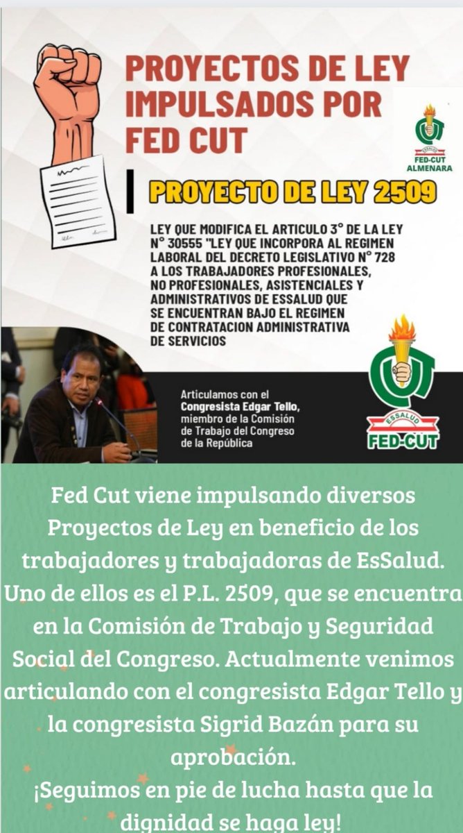 CarlosGuzmanZ1's tweet photo. Compañeros(as) m la FED CUT esta impulsando el proyecto de ley 2509. No vamos a desistir nunca de nuestros objetivos que es buscar la igualdad. Recuerden siempre que la FED CUT impulsa proyecto de ley en beneficio de los trabajadores. Atte.Carlos Guzmán Zúñiga Secretario General. https://t.co/vHzJkzTero