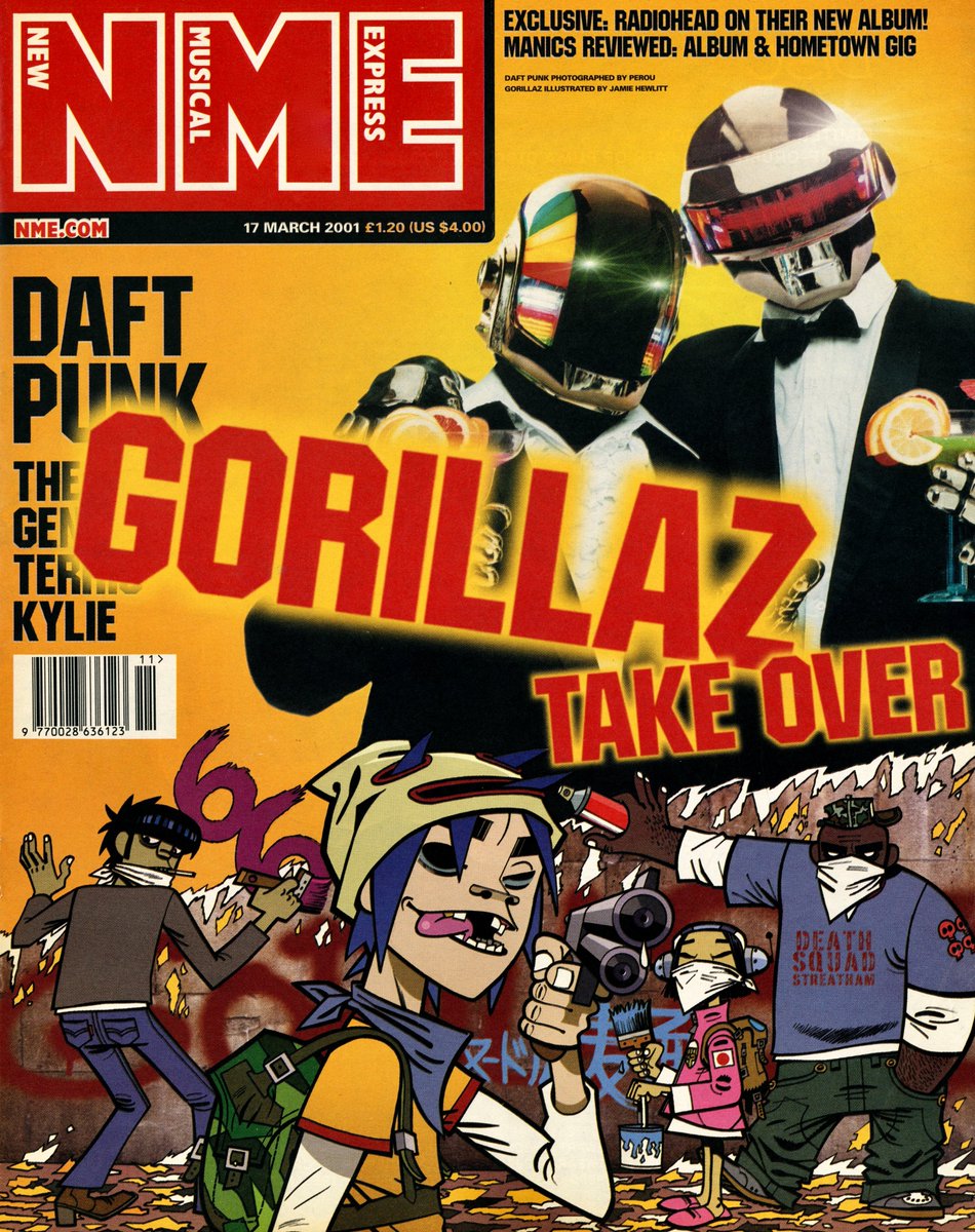 Daft_Wub's tweet photo. Daft Punk &amp; Gorillaz on the cover of NME magazine March 17th, 2001 https://t.co/F6buWutOqG