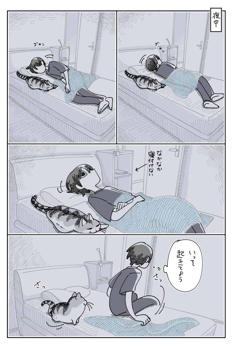 読んでいて温かい気持ちになる･･･！夜更かしに付き添ってくれる猫のお話を描いた猫漫画！