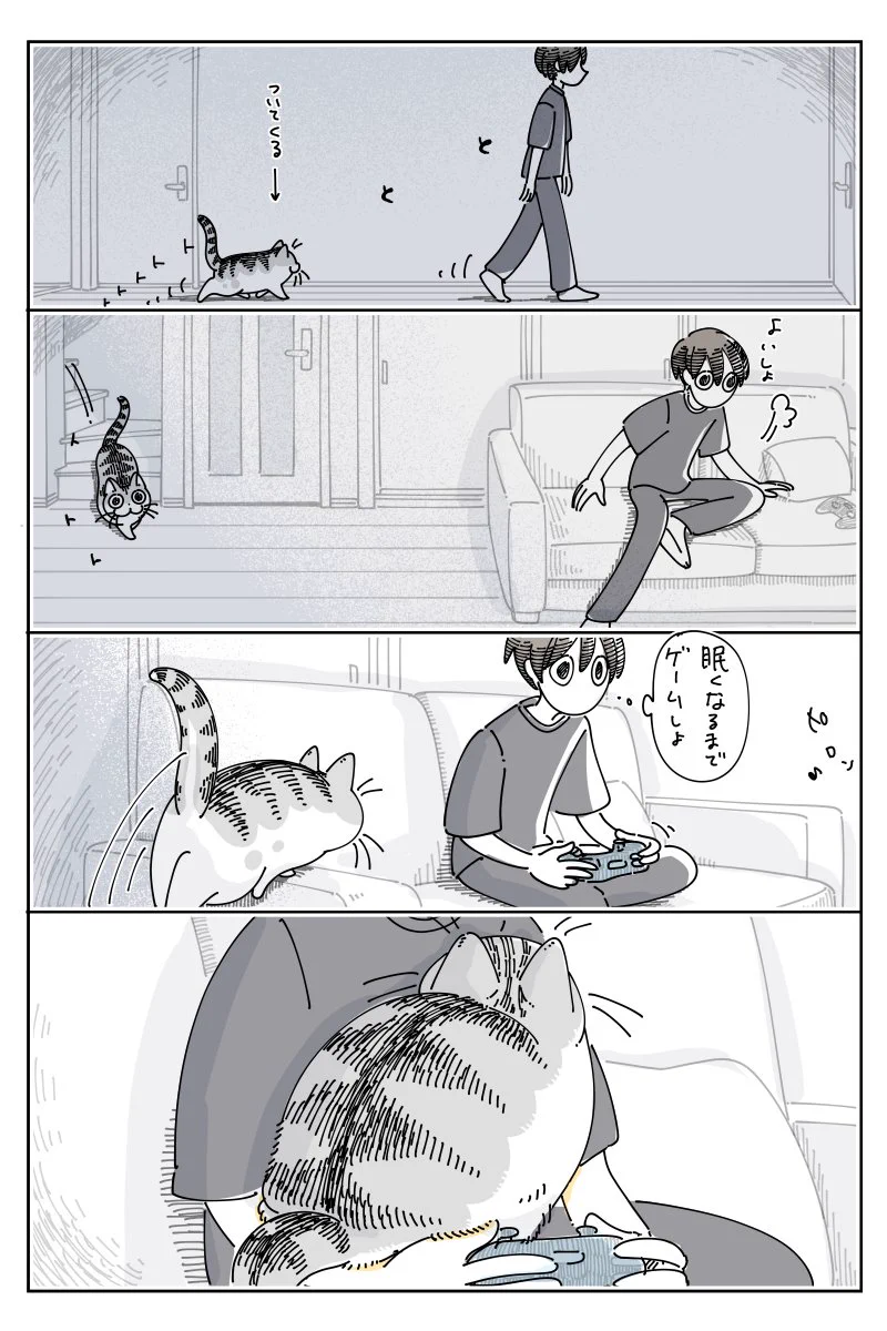 読んでいて温かい気持ちになる･･･！夜更かしに付き添ってくれる猫のお話を描いた猫漫画！