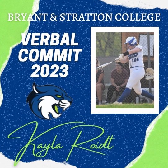 Kayla Roidt (@kaylaroidt) on Twitter photo Very excited to announce my verbal commitment to continue my academic and softball career at Bryant and Stratton College. Thank you to everyone who has helped me get to this point in my life. Can’t wait for next year! Go Bobcats!! <a href="/bscsoftball_wi/">Bryant & Stratton College Softball (WI)</a> <a href="/RRStix_16uPease/">Rock River Stix 18U Pease</a> Very excited to announce my verbal commitment to continue my academic and softball career at Bryant and Stratton College. Thank you to everyone who has helped me get to this point in my life. Can’t wait for next year! Go Bobcats!! <a href="/bscsoftball_wi/">Bryant & Stratton College Softball (WI)</a> <a href="/RRStix_16uPease/">Rock River Stix 18U Pease</a>