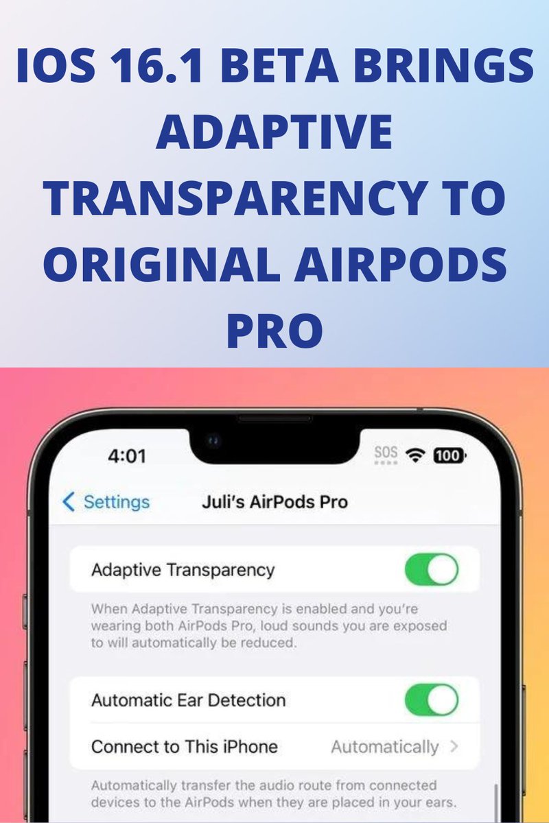 semiqon's tweet image. The third beta of iOS 16.1 that was released earlier this week expands the Adaptive Transparency feature introduced with the second-generation AirPods Pro to the original ‌AirPods Pro‌.
#iphone #ios16features #iosnewreleased #technews #techblog #technewsdaily #smartphone