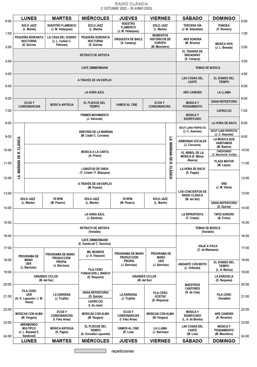 A ver, vamos a centrarnos. 
Ahora sí. 
Queda un 1 día para que comience la nueva temporada de Radio Clásica. Aquí te dejo la parrilla para que vayas marcando tus indispensables.