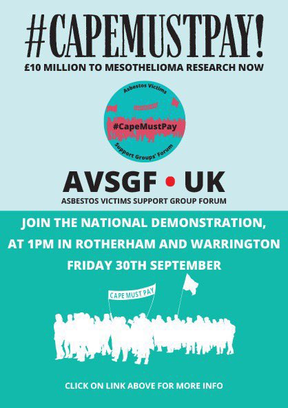 I’m heading to Rotherham today to support <a href="/AsbestosForum/">Asbestos Victims Support Group Forum UK</a> and all those affected by the actions of Cape. #CapeMustPay <a href="/AndrewA96/">Andrew Allan</a>  <a href="/SlaterGordonUK/">Slater and Gordon UK</a> <a href="/DominicSmithSG/">Dominic Smith</a> <a href="/Madelene_SG/">Madelene Holdsworth</a>